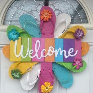 Welcome Wreath, Fromg Door Decor, Flip Flop Wreath, Housewa Gift